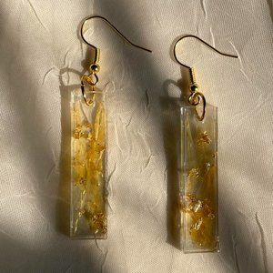 Handmade Yellow and Gold Rectangular Floral Earrings
